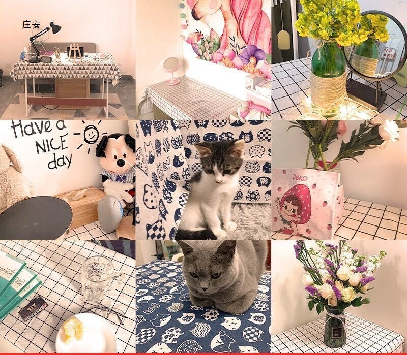 Fresh Cotton and Linen Plaid Tablecloth Coffee Table Dining Table Kindergarten Student Lace Cloth Art Square Picnic Tablecloth