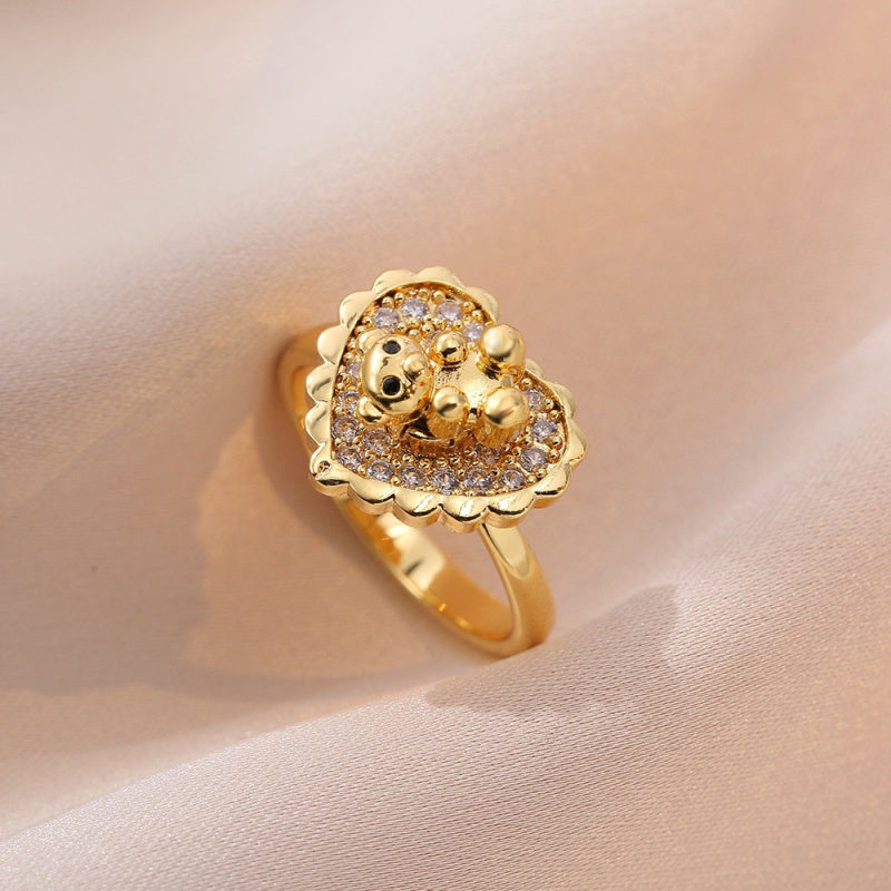 Rotating Ring for Women with Micro Paved Zircon, Elegant and Minimalist Style, Versatile Full Diamond Round Clover Ring Jewelry