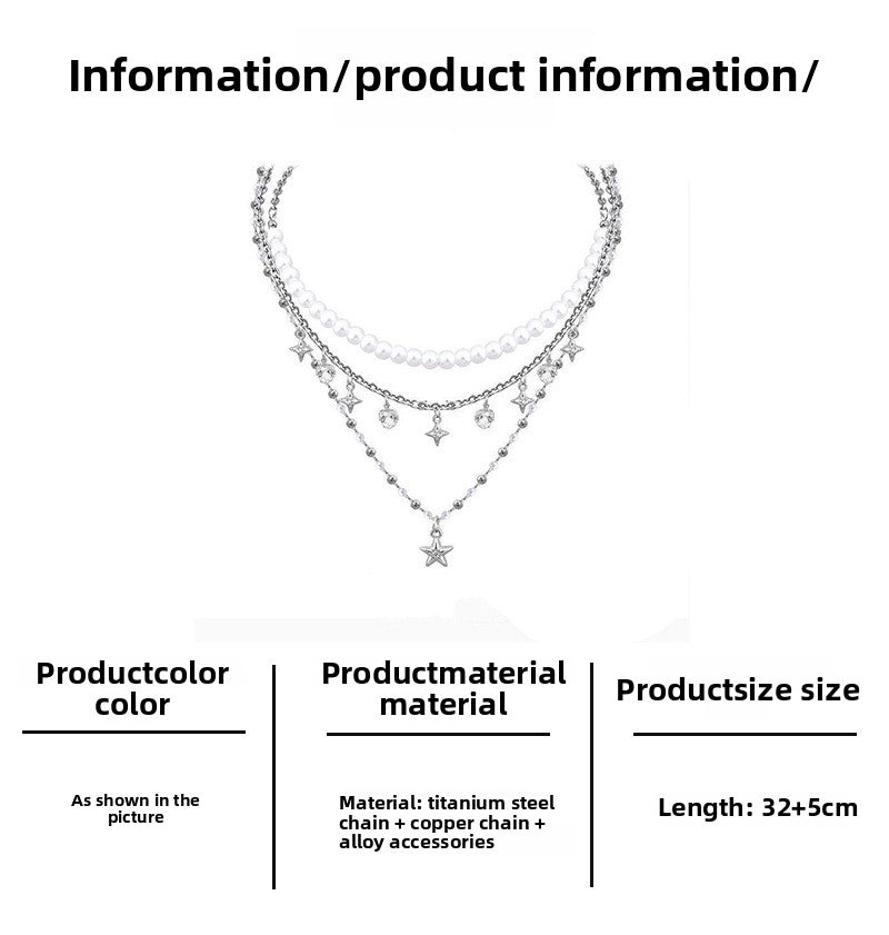 Iterative Five-pointed Star Pendant Pearl Necklace Cold Style Light Luxury Spice Clavicle Chain