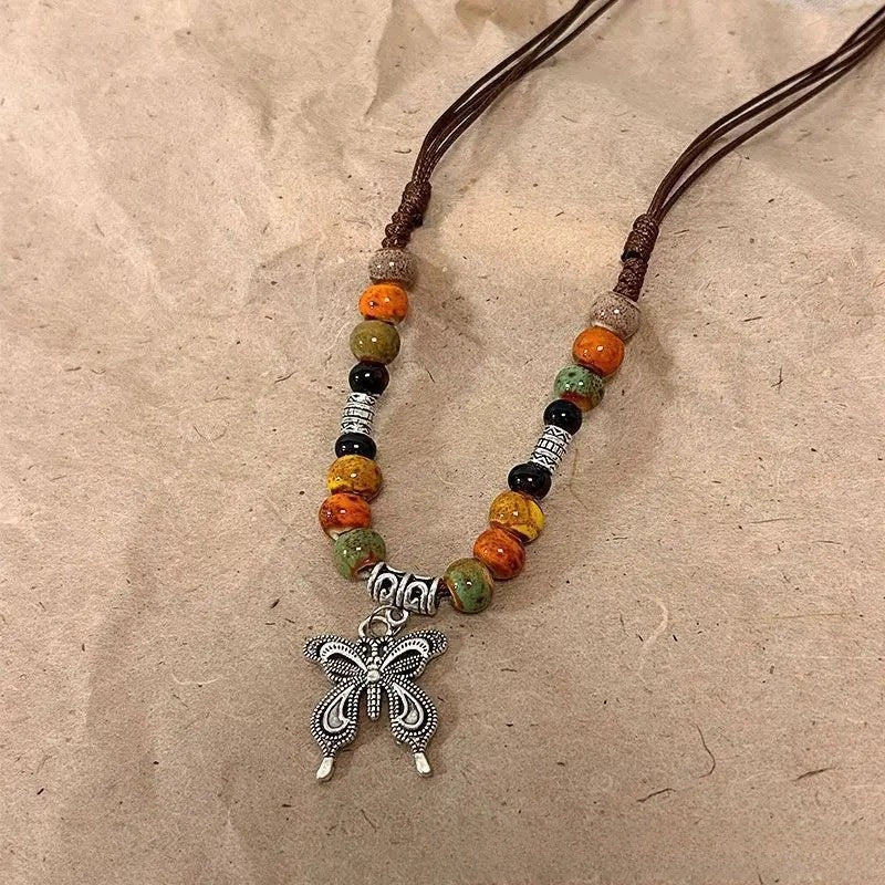 Ceramic Necklace New Chinese Ethnic Style Retro Ceramic Butterfly Beaded Clavicle Chain