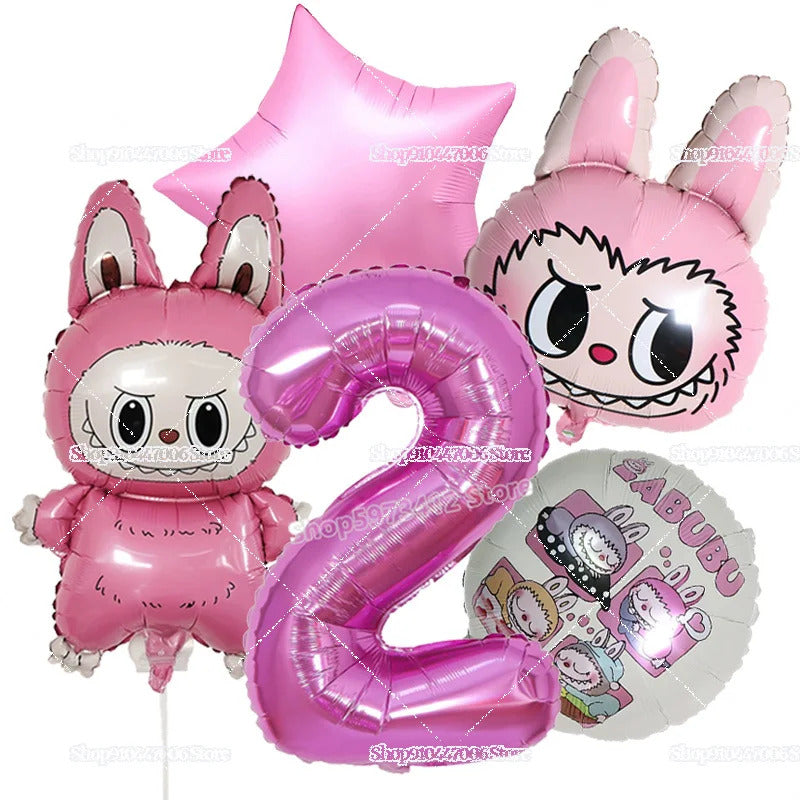 Cartoon Labubu Monster Balloons Set Pop Marts Number 1-10 Birthday Aluminum Film Balloon Kids Party Decoration Room Decor Gift