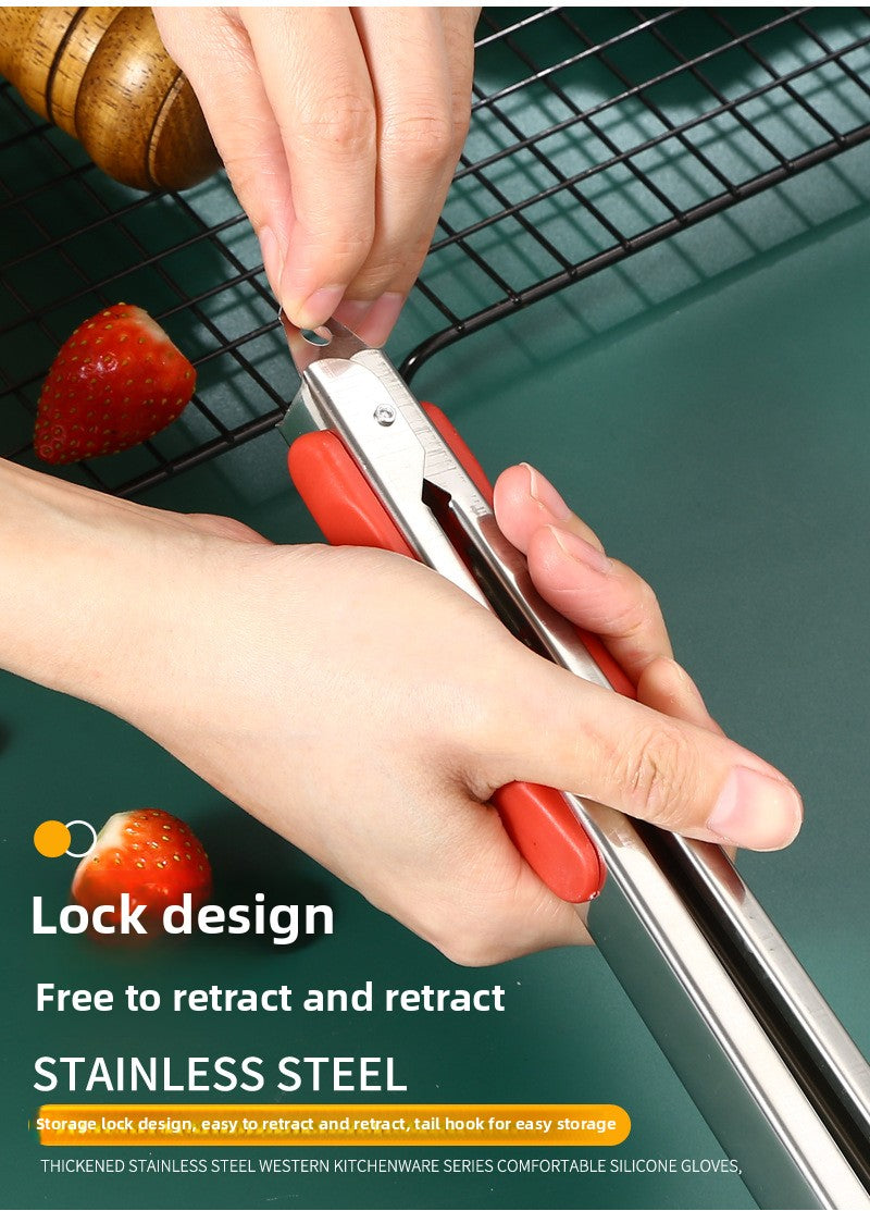 Stainless Steel Food Tongs Thickened Anti-scald Kitchen Tools Wholesale Buffet Bread Tongs BBQ Steak Food Tongs