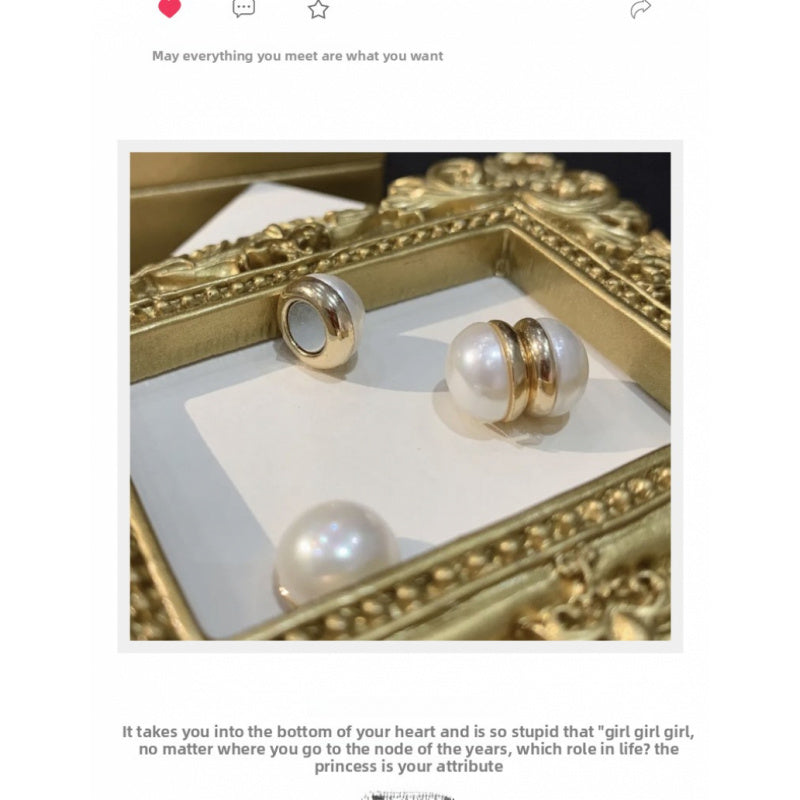 Pearl Non-Pierced Magnetic Painless Ear Clips for Women French Style Summer Earrings Light Luxury Niche Tea Series Ear Jewelry