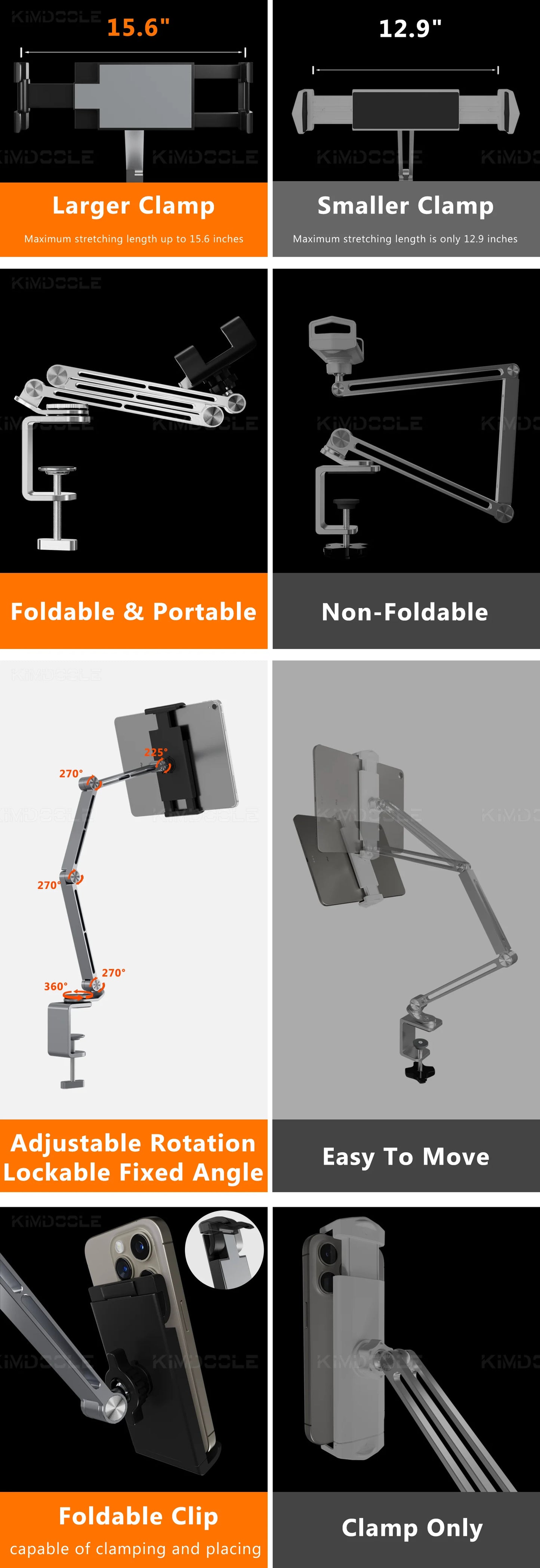 Artpowers Tablet Holder Support for Pad Portable Monitor Holder Phone Stand Laptop Adjustable Rotating Tablet Clip Holder  Mount