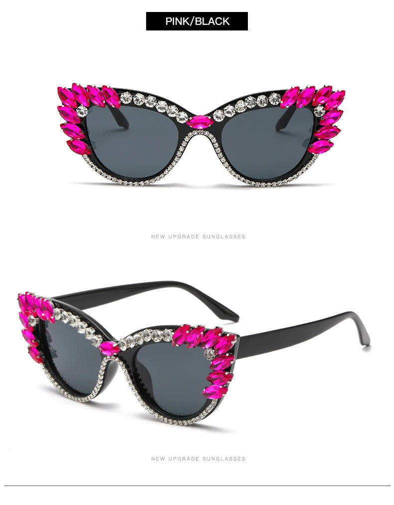 New Personality Fashion Cat Eye Colorful Big Diamond Glasses Droplet shaped Sunglasses Cat Eye Diamond Sun Glasses