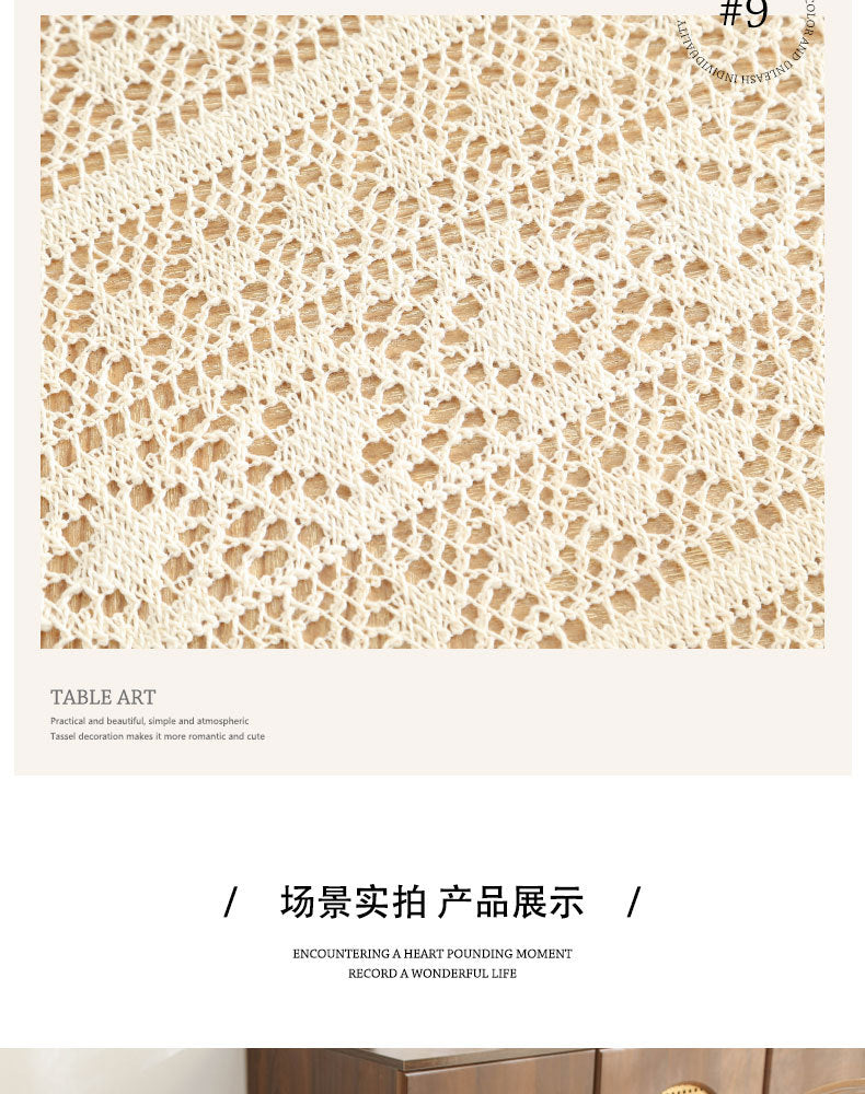 American Pastoral Cotton Woven Tablecloth Lace Hollow Crochet Tassel Dining Tablecloth French Cover Cloth Vintage Ins Tablecloth