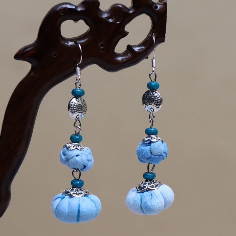 Ethnic style blue tie-dye earrings hand-woven tie-dye earrings travel companion gift