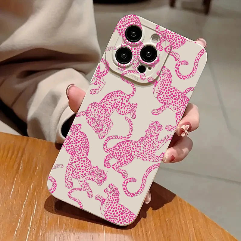 Pink Leopard Print Pattern Phone Case For iPhone 16 15 Pro Max 14 13 12 11 XS XR 7 8 Plus SE 2020 Shockproof Soft Silicone Cover