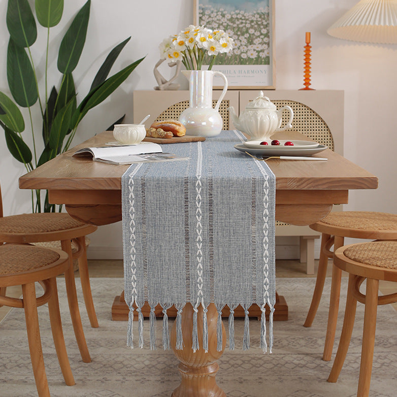 Cross-Border Trade Supply American Style Table Runner Cotton Linen Tablecloth Handmade Tassel Coffee Table Mat Home Long Table Decoration Cloth