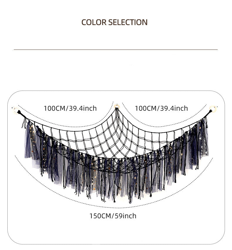 Cross-Border Ribbon Cotton String Doll Net Bag Hand-Woven Ribbon Triangle Net Bag Storage Net Bag Cotton String Wall Hanging Hammock