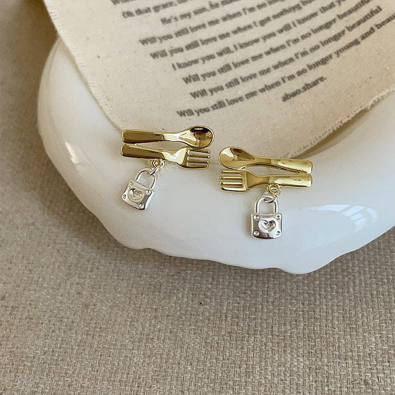 Korean Style Light Luxury Spoon Fork Earrings for Women, Unique Design, Versatile Earrings