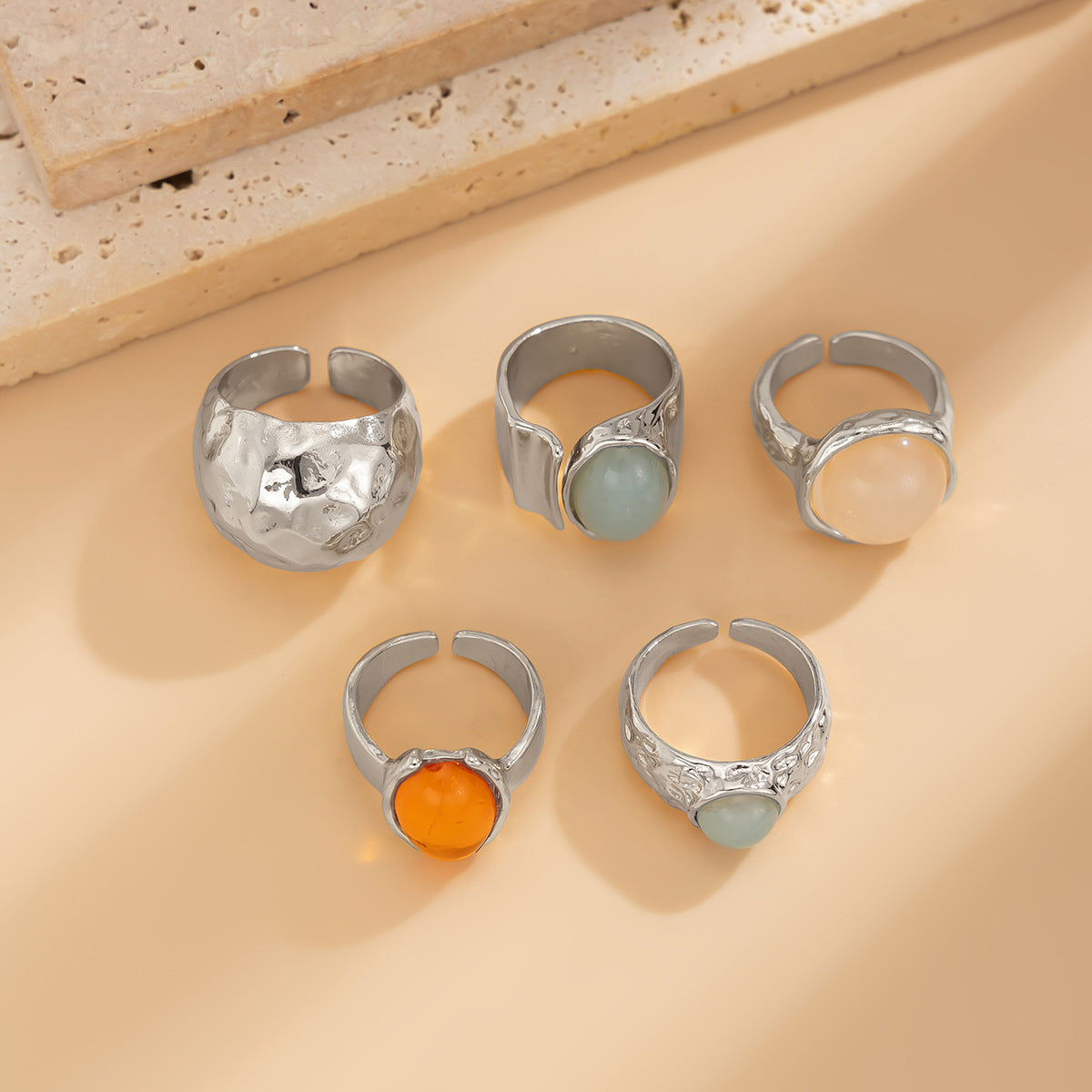 Fashionable Acrylic Inlaid Ring Light Luxury Style Irregular Alloy Ring New Arrival