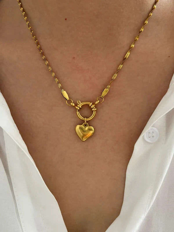 Peri'sbox Stainless Steel Chunky Heart Starfish Shell Pendant Necklace for Women Imitation Pearl Flat Snake Chain Trendy Jewelry