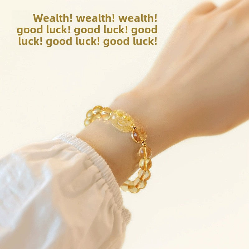 Natural Citrine Bracelet Women's Bracelet Rutile Gold Rutilated Quartz Bracelet Brazil Scattered Beads Money Drawing and Luck Changing Gifts for Girlfriend