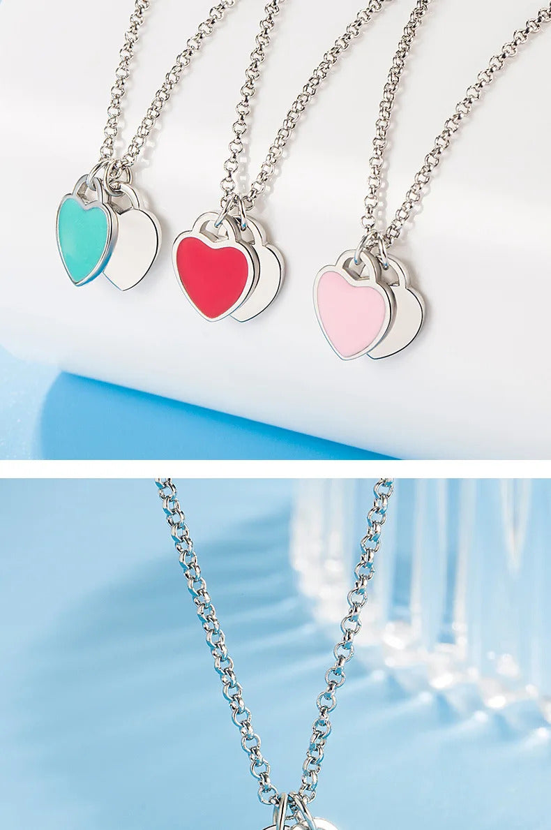 Designer 925 Silver Jewelry Necklace Woman Retro Heart-Shaped Enamel For Girls Cute Silver Bead Birthday Gift