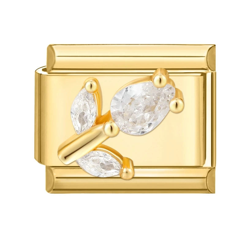 Fashion Pet Heart Flowers Sun Moon Zircon Gold Color Italian Charm Links Stainless Steel Fit 9mm Bracelet Jewelry DIY Making