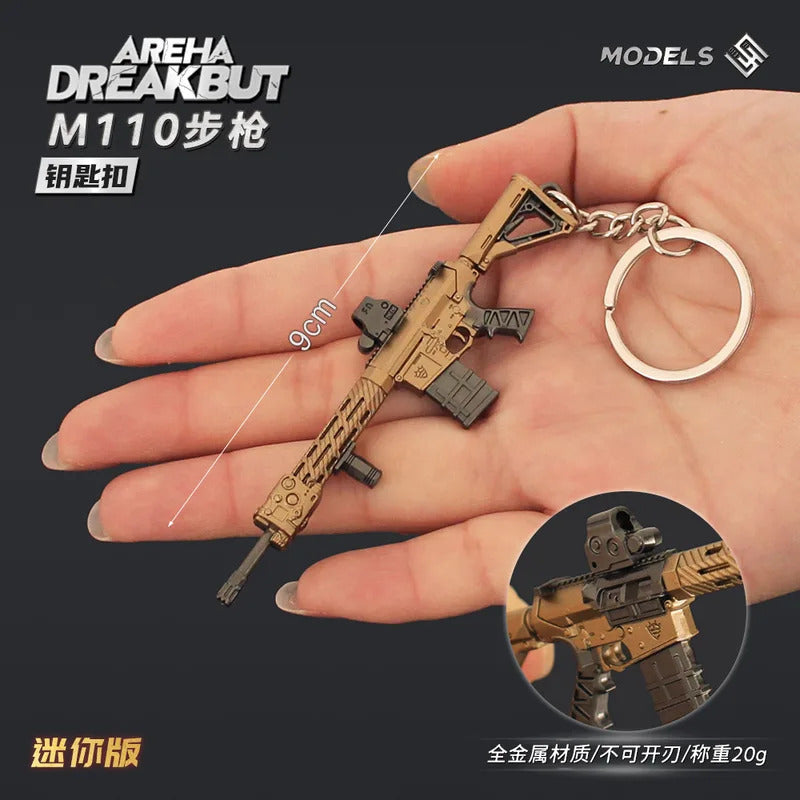 9cm Arena Breakout Gun Keychains Mini M110 Rifle Model Alloy Small Gun Toy Games Weapon Keychain Pendant Game Peripherals Gifts