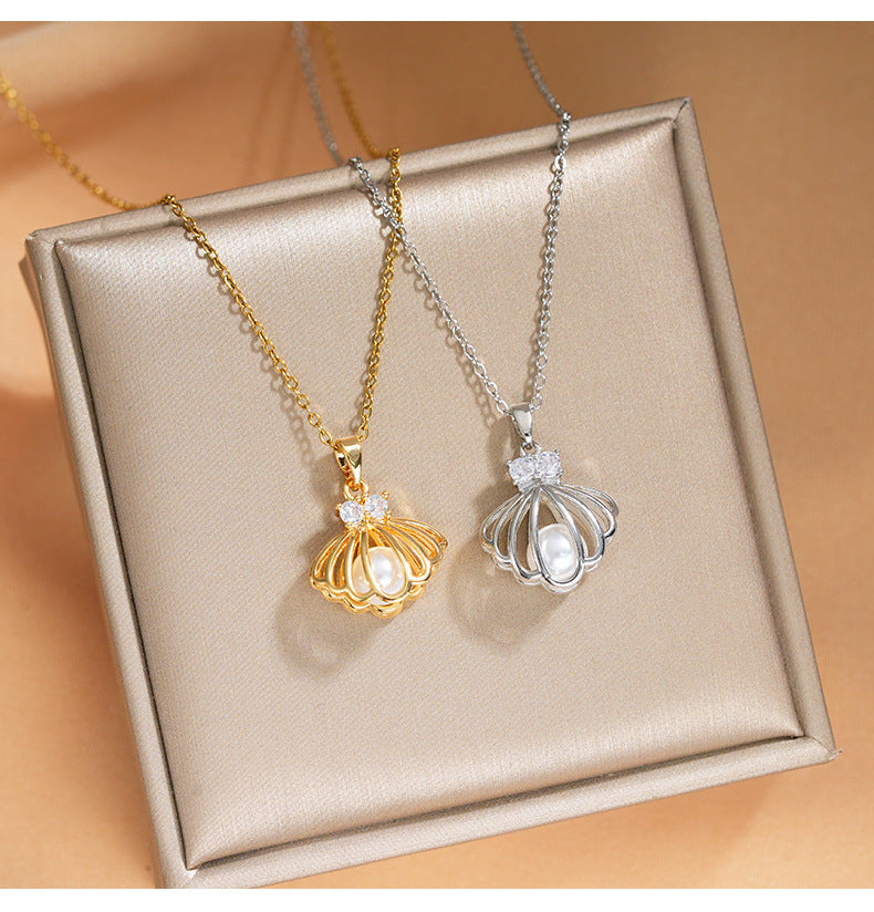 Elegant Inlaid Zircon Exquisite Titanium Steel Necklace for Women Fashionable Versatile Internet Celebrity Collarbone Chain Niche Light Luxury Jewelry