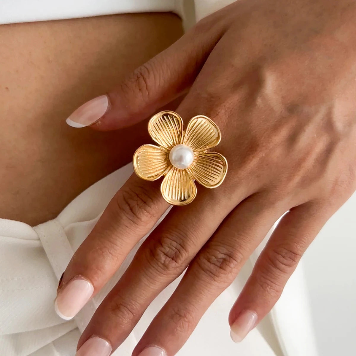 Ingemark Creative Unique Metal Petal Flower Branch Open Ring Women Punk Gold Color Geometric Adjustable Rings Y2K Couple Jewelry