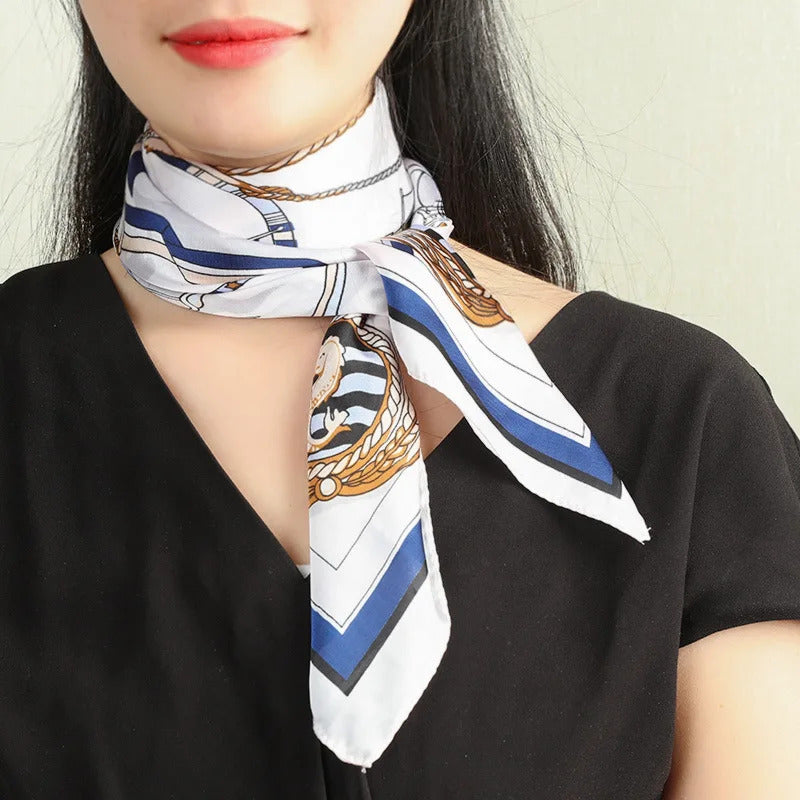 Luxury Popular Stripe Square Silk Scarf Women Headcloth Four Seasons Sunscree Fashion Letter Silk Scarves bandanna foulard
