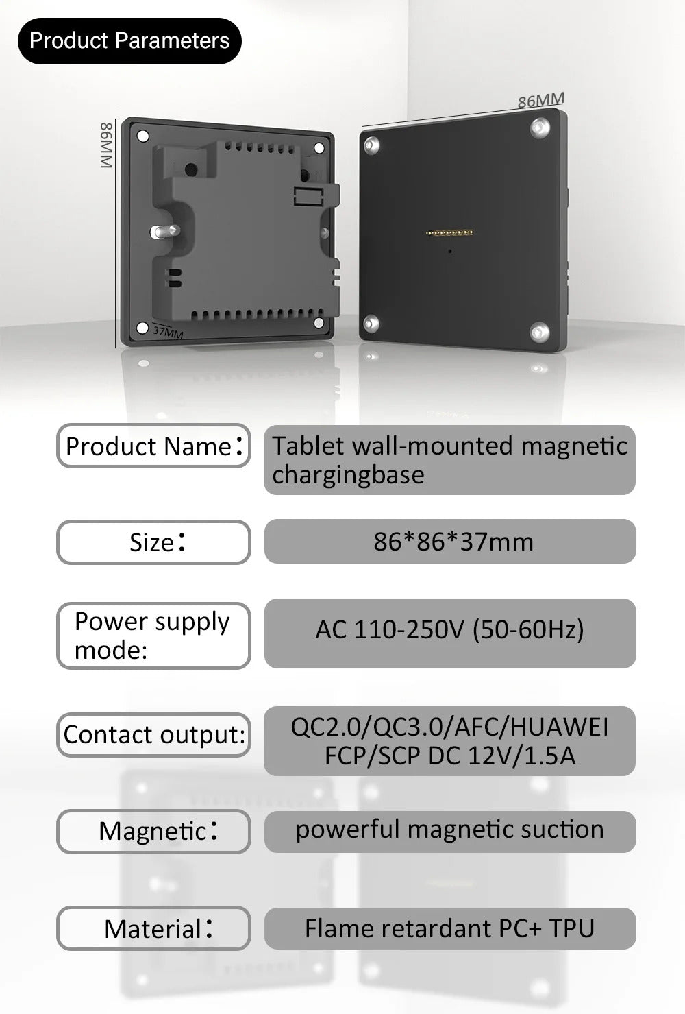 Supplied Magnetic Wall Mounted Charging Stan for Samsung Galaxy Tab A9 8.7 inch intelligent switch 18W Power in Wall emonita