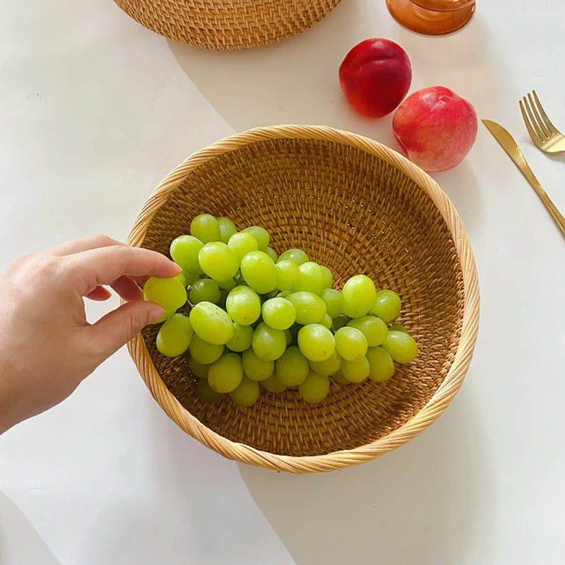 Hand-woven Flower Basket Food Storage Platters Natural Simplicity Rattan Storage Basket for Home Kitchen Storage Accessories