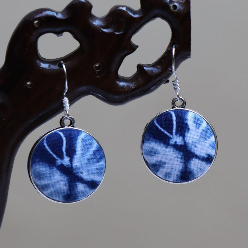 Ethnic style blue tie-dye earrings hand-woven tie-dye earrings travel companion gift
