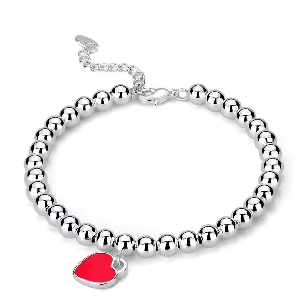 Designer 925 Silver Jewelry Necklace Woman Retro Heart-Shaped Enamel For Girls Cute Silver Bead Birthday Gift