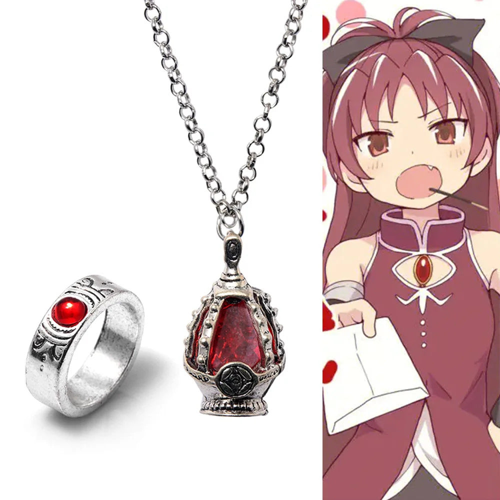 Anime Puella Magi Madoka Magica Soul Gem Necklace Crystal Pendant Ring Cosplay Costumes Lovers Jewelry Set Accessoies Prop