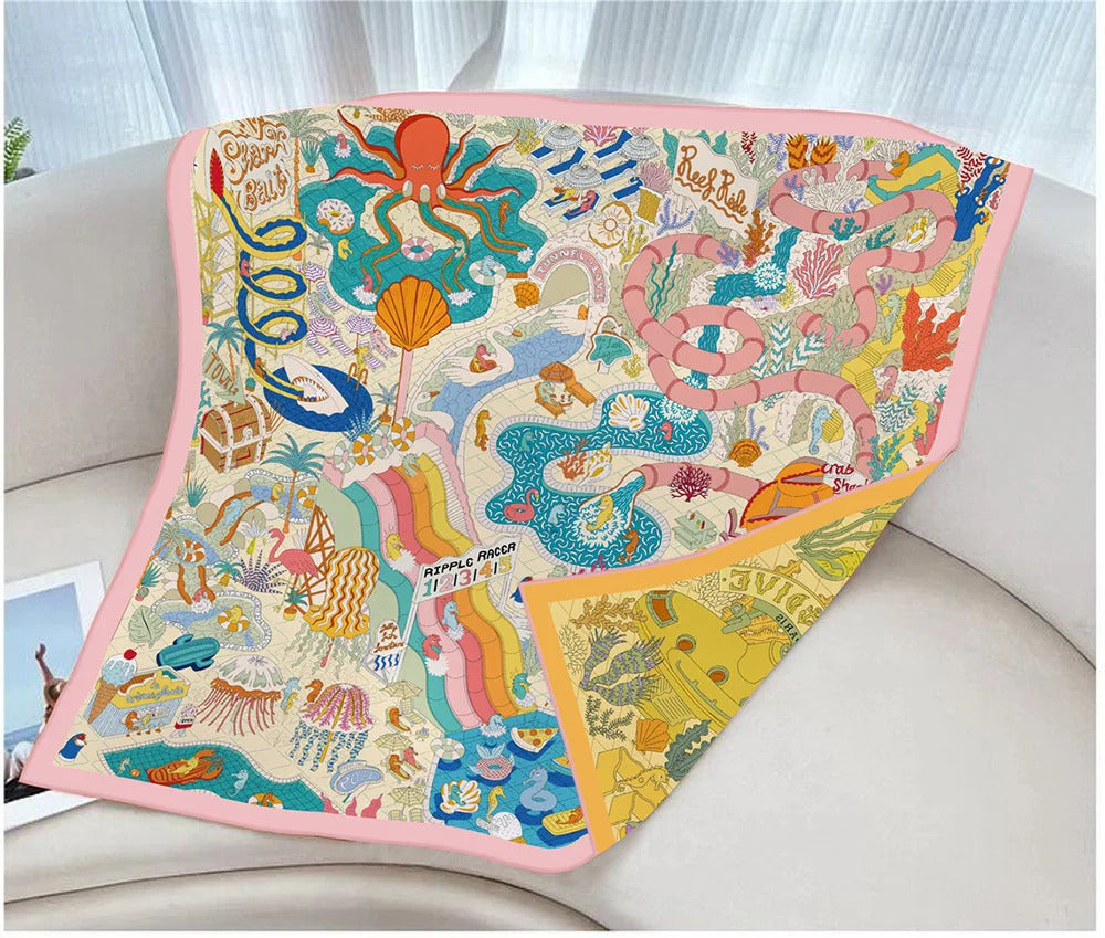 90Cm High-quality Twill Silk Double-sided Printing Submarine Playground Women's Large Square Scarf Scarf Chest Wrap Scarf