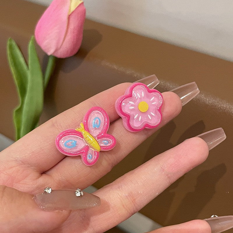 Dopamine Colorful Flower Earrings Suitable for Spring Sweet Cute Young Heart Stud Earrings for Women 2025 New Model