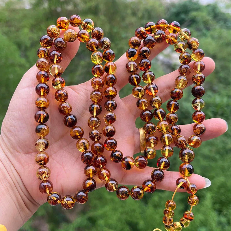 6mm-9mm Original Amber Bracelet for Men Women Unique Diy Flower Beads Rosary Long Necklace Baltic 2025 New Natural Stone Jewelry