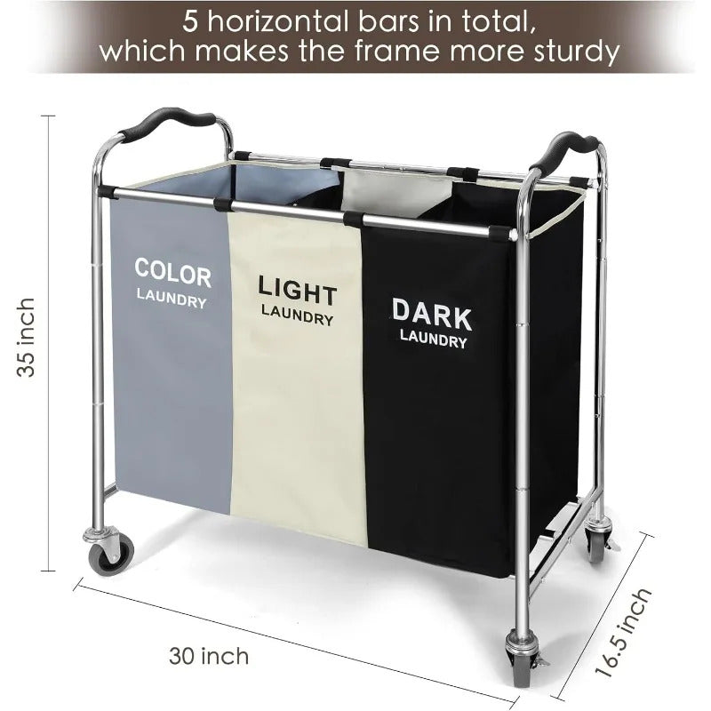 Laundry Basket with Wheels, 240l Laundry Hamper with 3 Section Laundry Bag for Dirty Clothes, Dorm Room Essentials