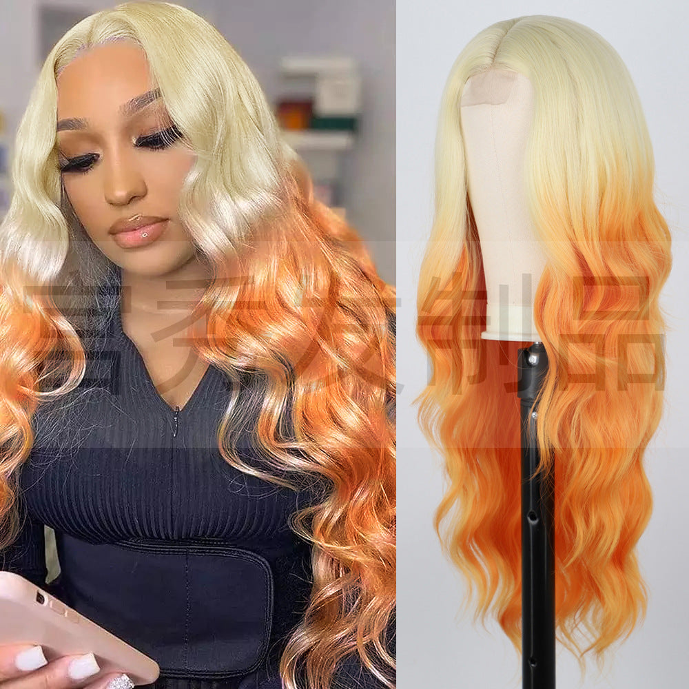 Lace Front Wig for Women, Middle Part, Small Lace, Highlighted Long Curly Synthetic Wig, Export Wigs