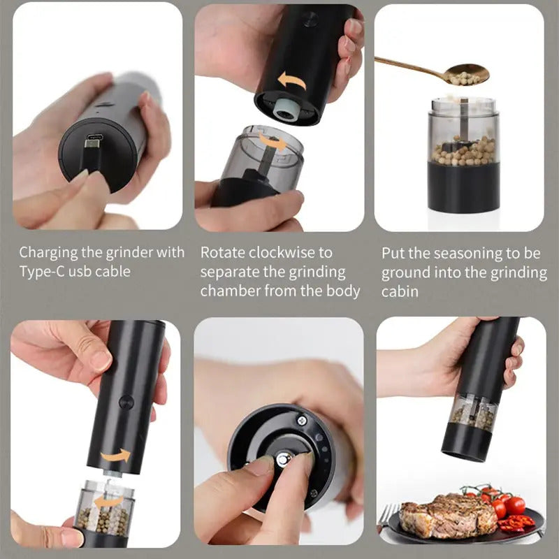 Rechargeable Electric Salt And Pepper Grinder Set-Peppercorn & Sea Salt Spice Shaker Mill Set With Adjustable Coarseness Durable