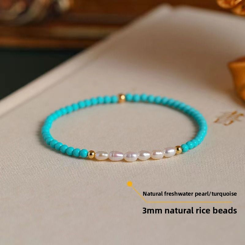 Turquoise Baroque Freshwater Pearl Bracelet Stacked Elegant Women's Bracelet