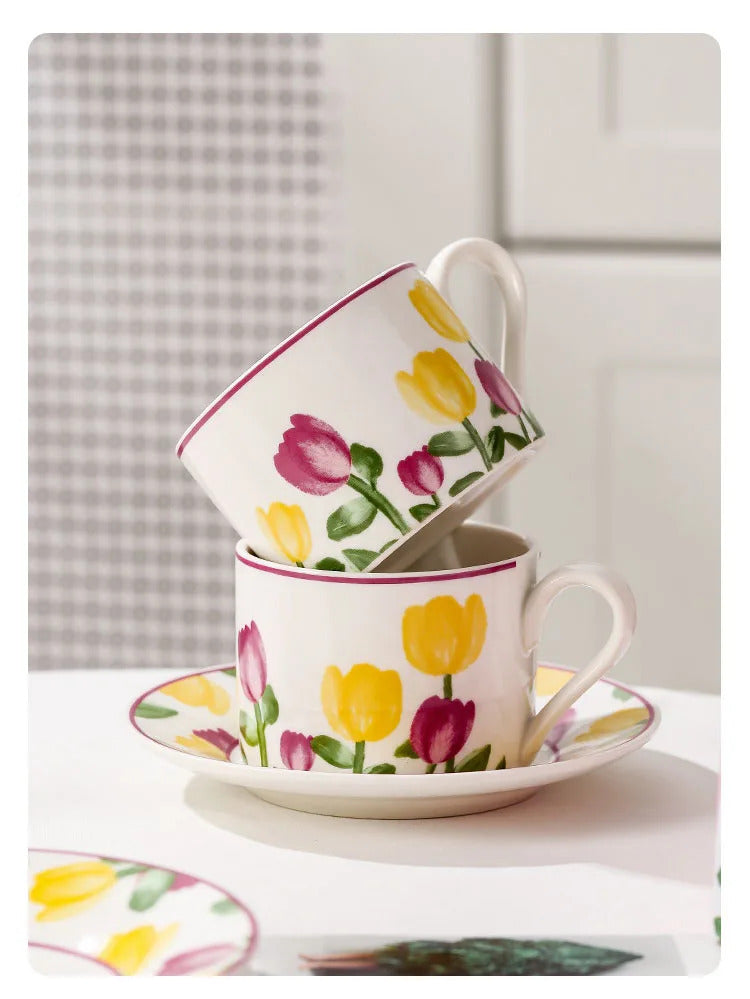 Cute Coffee Cup Set Flower Creative Coffee Cup Korean Style Good Looking Afternoon Tea Coffee Cup A Good Choice For Giving Gift