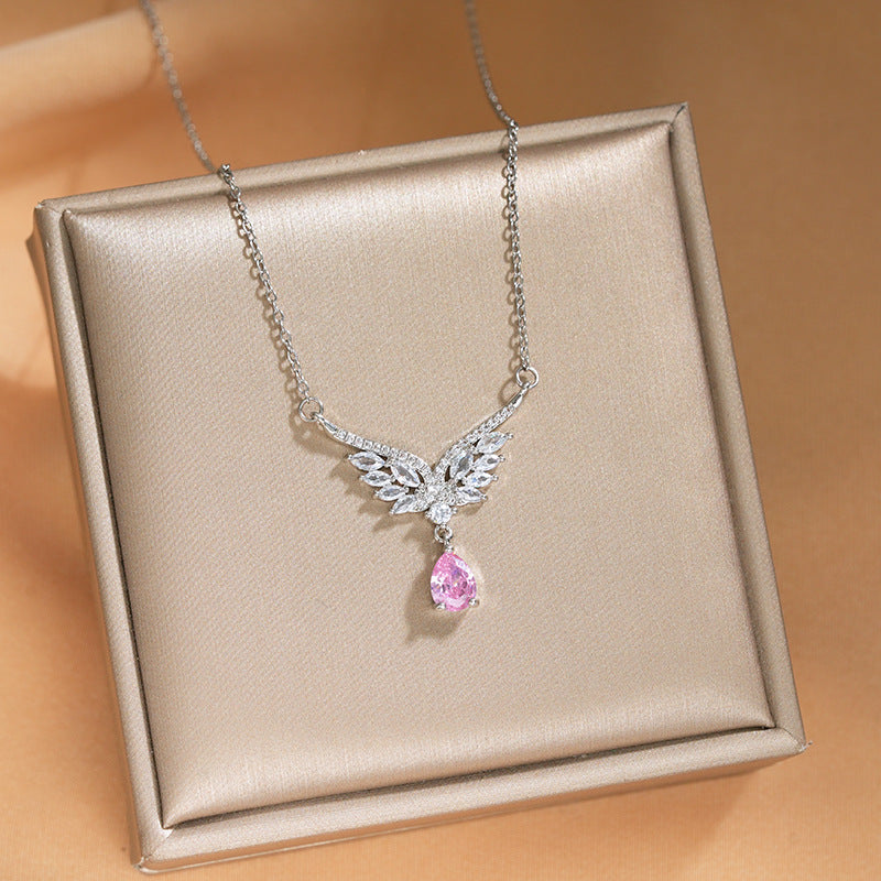 Elegant Inlaid Zircon Exquisite Titanium Steel Necklace for Women Fashionable Versatile Internet Celebrity Collarbone Chain Niche Light Luxury Jewelry