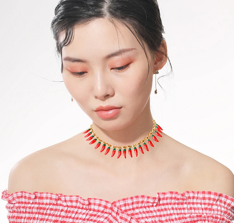 red Pepper Necklaces for Women Multilayer Collar Chain Verse Christian Jewelry 18K Gold Choker Plated/Stainless