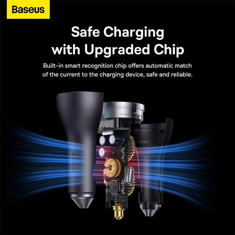 Baseus 65W Car Charger USB Type C Quick Charge 4.0 QC 3.0 PD Fast Charging For iPhone 13 Xiaomi Samsung Huawei USB C Car Charger