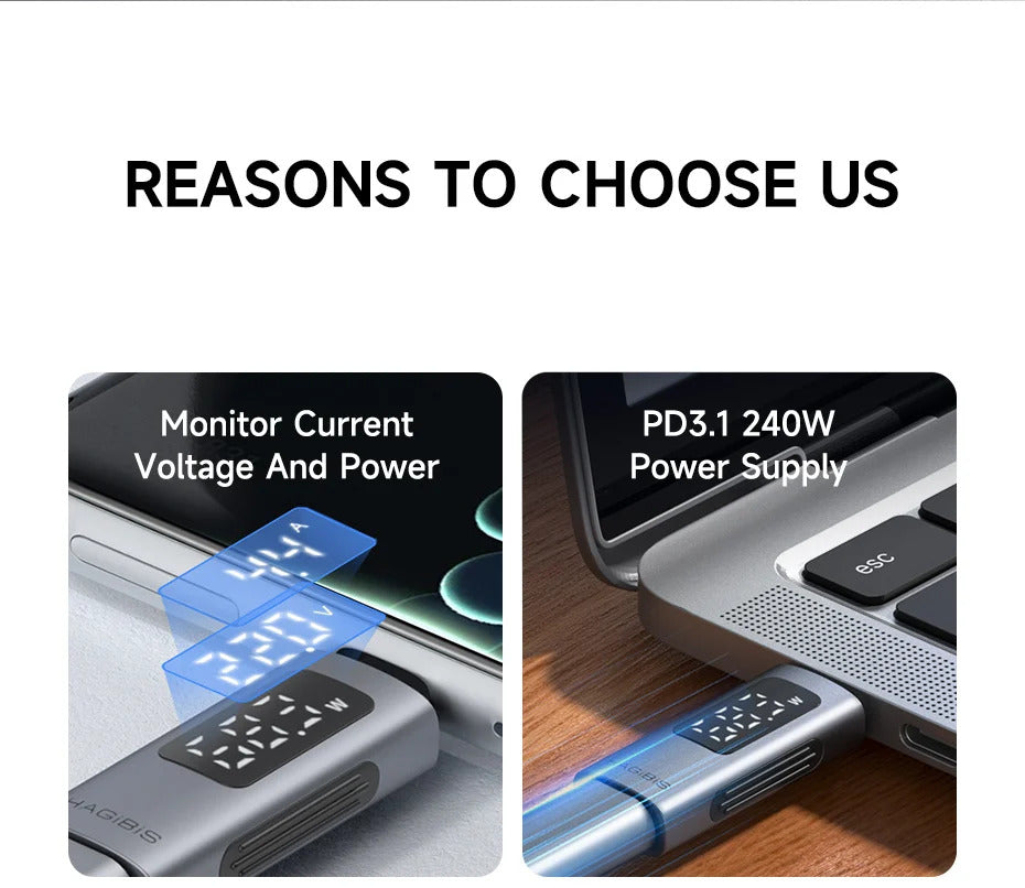 Hagibis LED Display 240W USB C Adapter Type C to USB C USB4 Connector 40Gbps 8K@60Hz for Thunderbolt 4/3 iPhone 16 Macbook Pro
