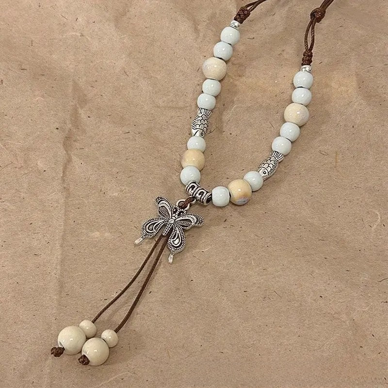 Ceramic Necklace New Chinese Ethnic Style Retro Ceramic Butterfly Beaded Clavicle Chain