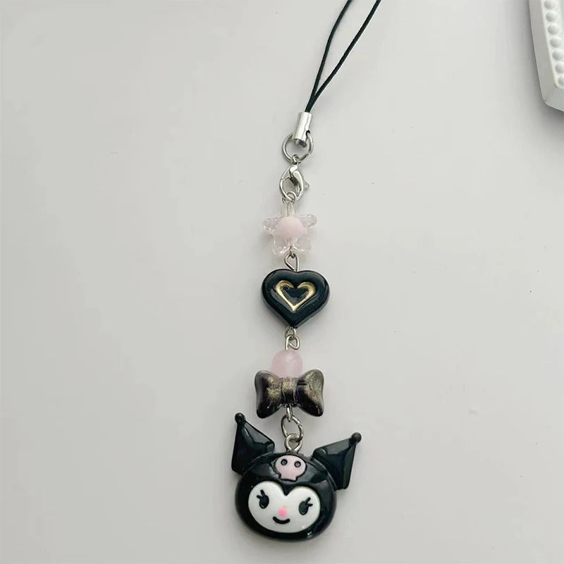 Kawaii Kuromi Phone Chain Sweet Pendant Earphone Case Hanging Rope Anti-Lost Lanyard Bag Decor