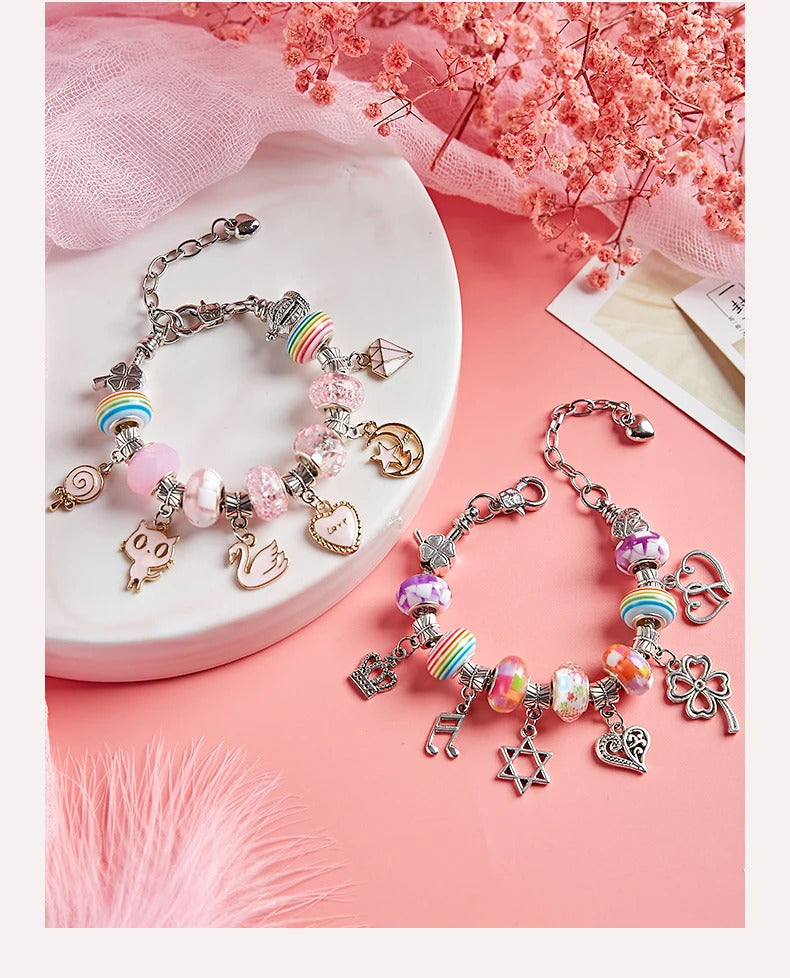 DIY Beaded Bracelet Set with Storage Box for Girls Gift Acrylic European Large Hole Beads Handmade Diy Jewelry Making Kit