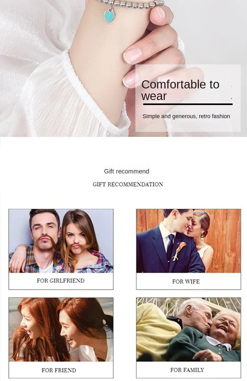 Designer 925 Silver Jewelry Necklace Woman Retro Heart-Shaped Enamel For Girls Cute Silver Bead Birthday Gift