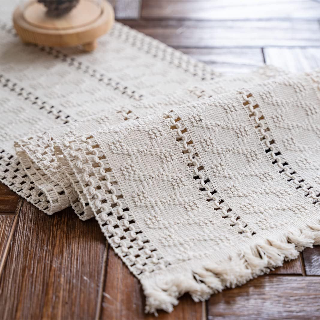 Hollow New Table Runner White Woven Tassel Table Runner Home Dining Table Decoration Table Runner Coffee Table Shoe Cabinet Background Cloth
