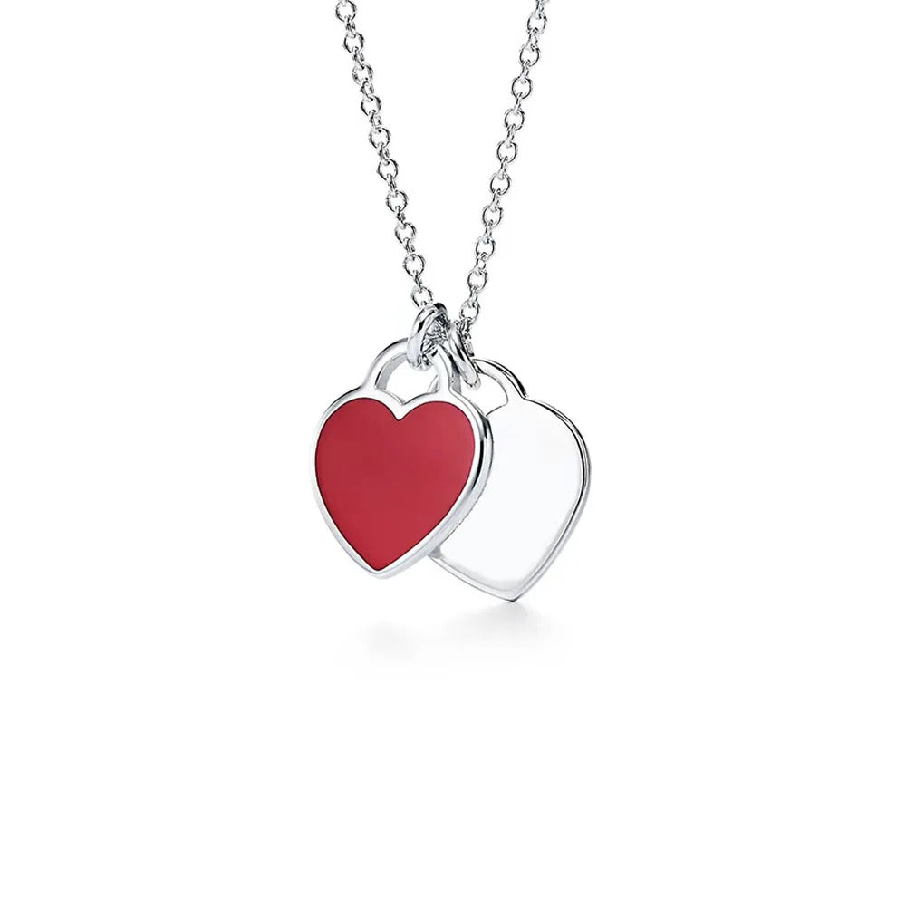 Designer 925 Silver Jewelry Necklace Woman Retro Heart-Shaped Enamel For Girls Cute Silver Bead Birthday Gift