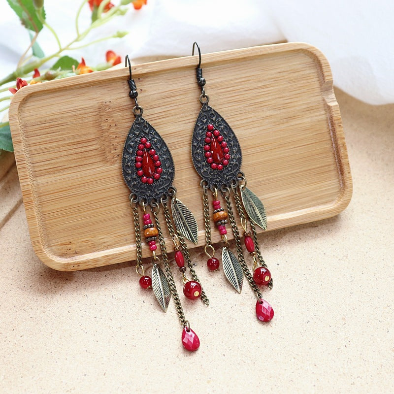 Retro Bohemian Long Tassel Earrings Women's Ethnic Style Water Drop Earrings All-match Elegant Holiday Earrings