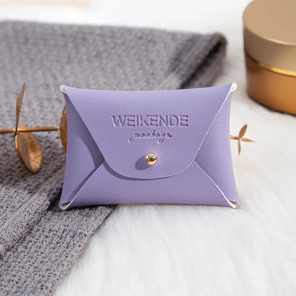 Custom Logo Embossed PU Leather 50/100pcs 5x7cm Gold Jewelry Bag Rings Earrings Necklaces Button Organizer Storage Gift Pouch