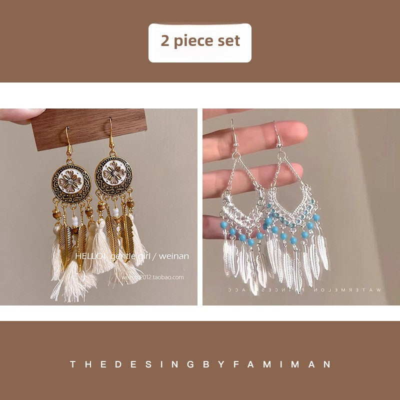 Bohemian Style Earrings Chinese Retro Style Niche Light Luxury Ear Drops Ear Hooks Vacation Style Earrings for Women